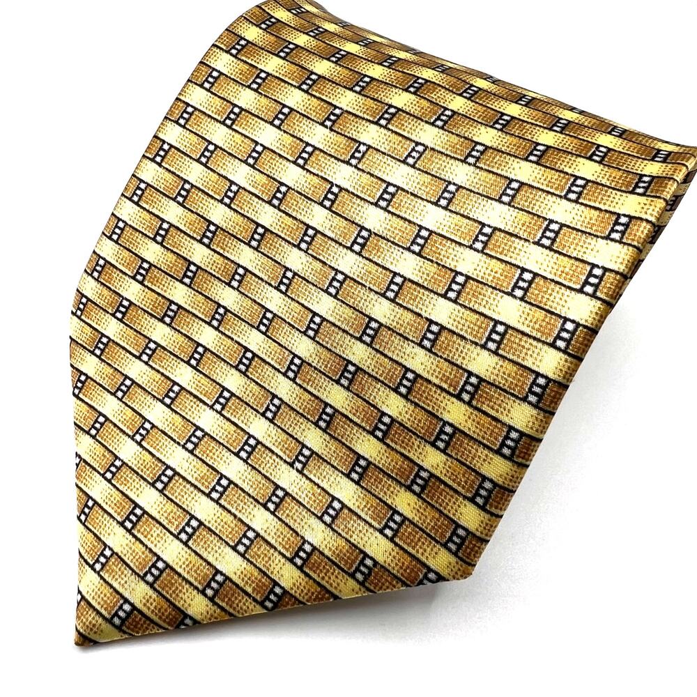 Warsi Men's Tie -58" Gold/Yellow Geometric Basketweave Design-Silk Necktie